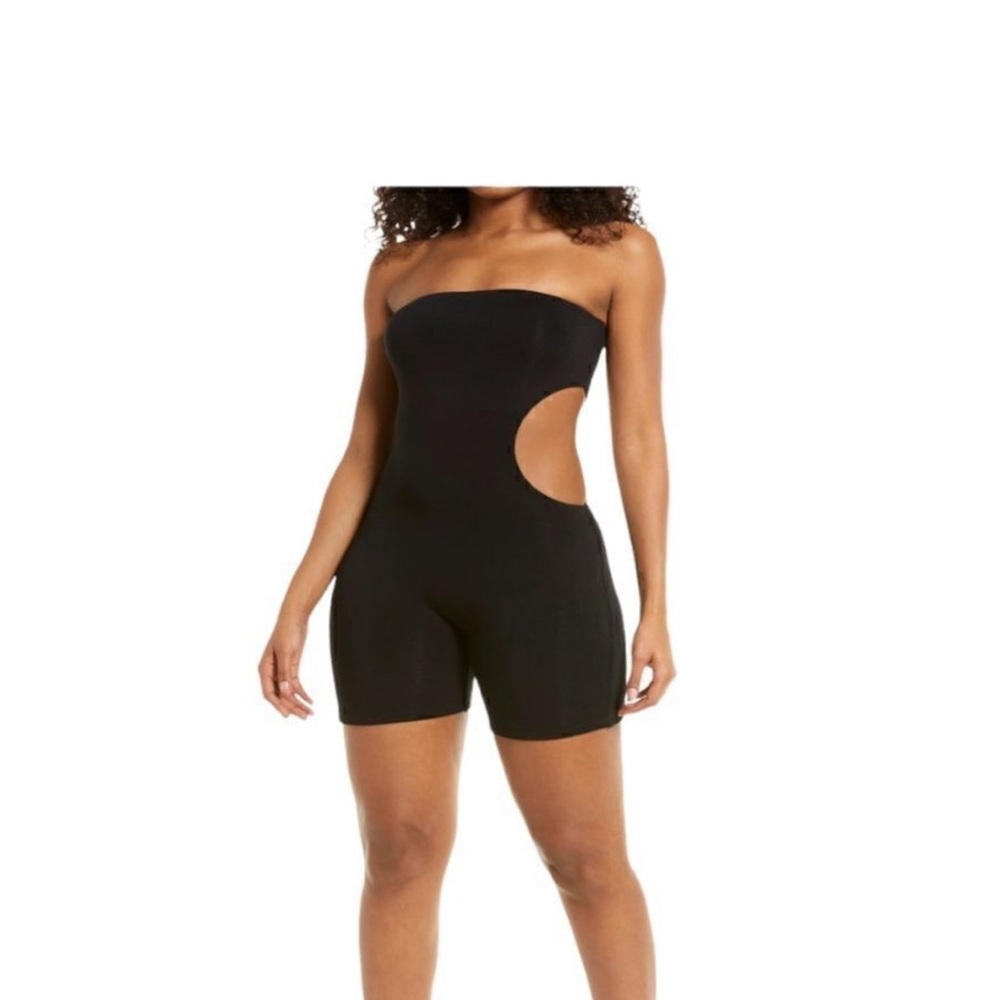 Naked Wardrobe Black Strapless Cutout Romper, M
